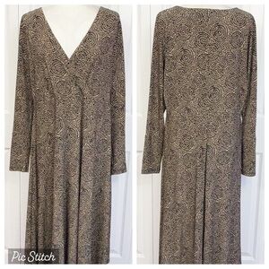 Tommy Hilfiger Tan & Black Print Surplice V-Neck High Waist Midi Dress 14